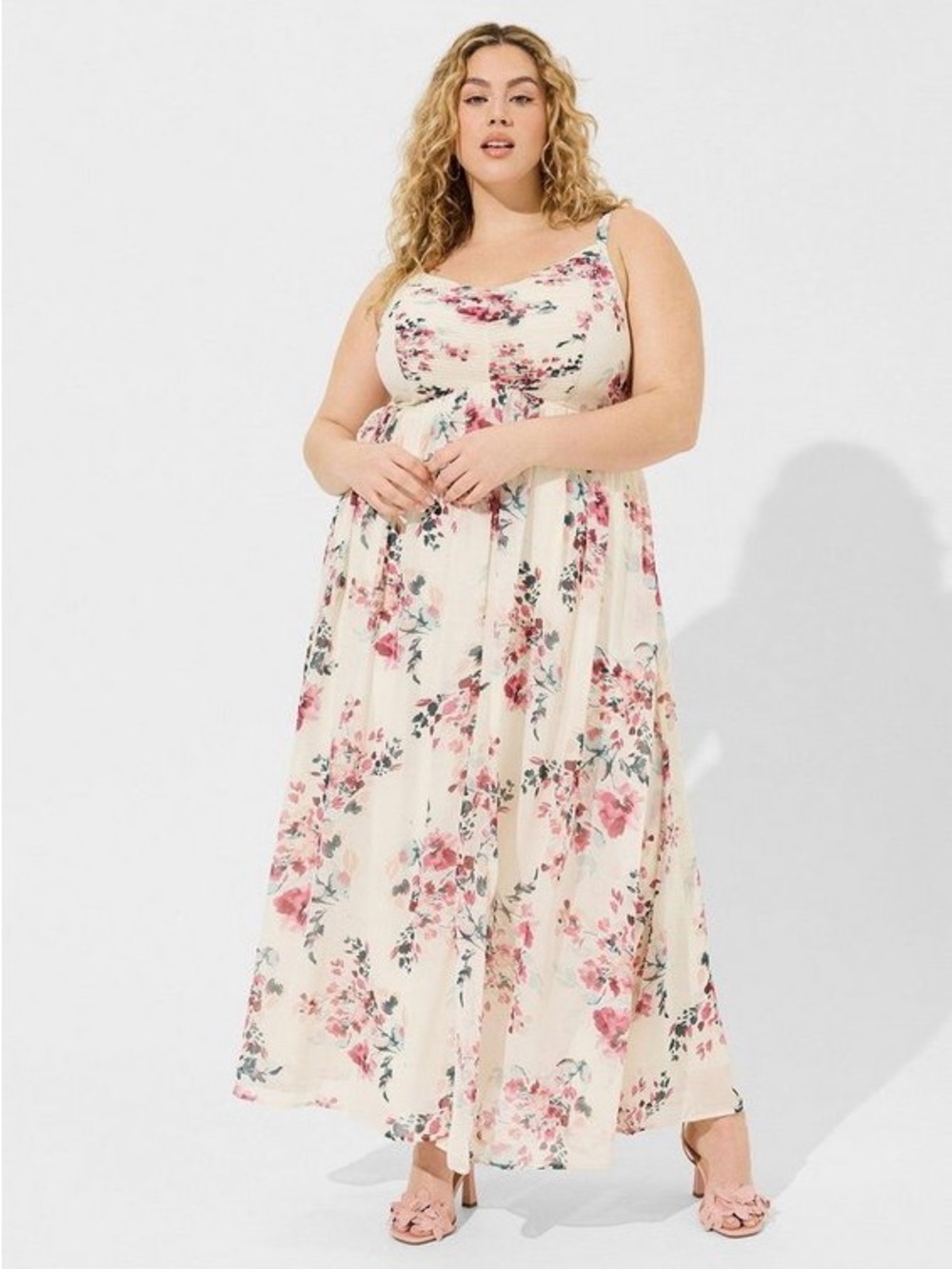 torrid Cream Maxi Dress with Pink Floral Print